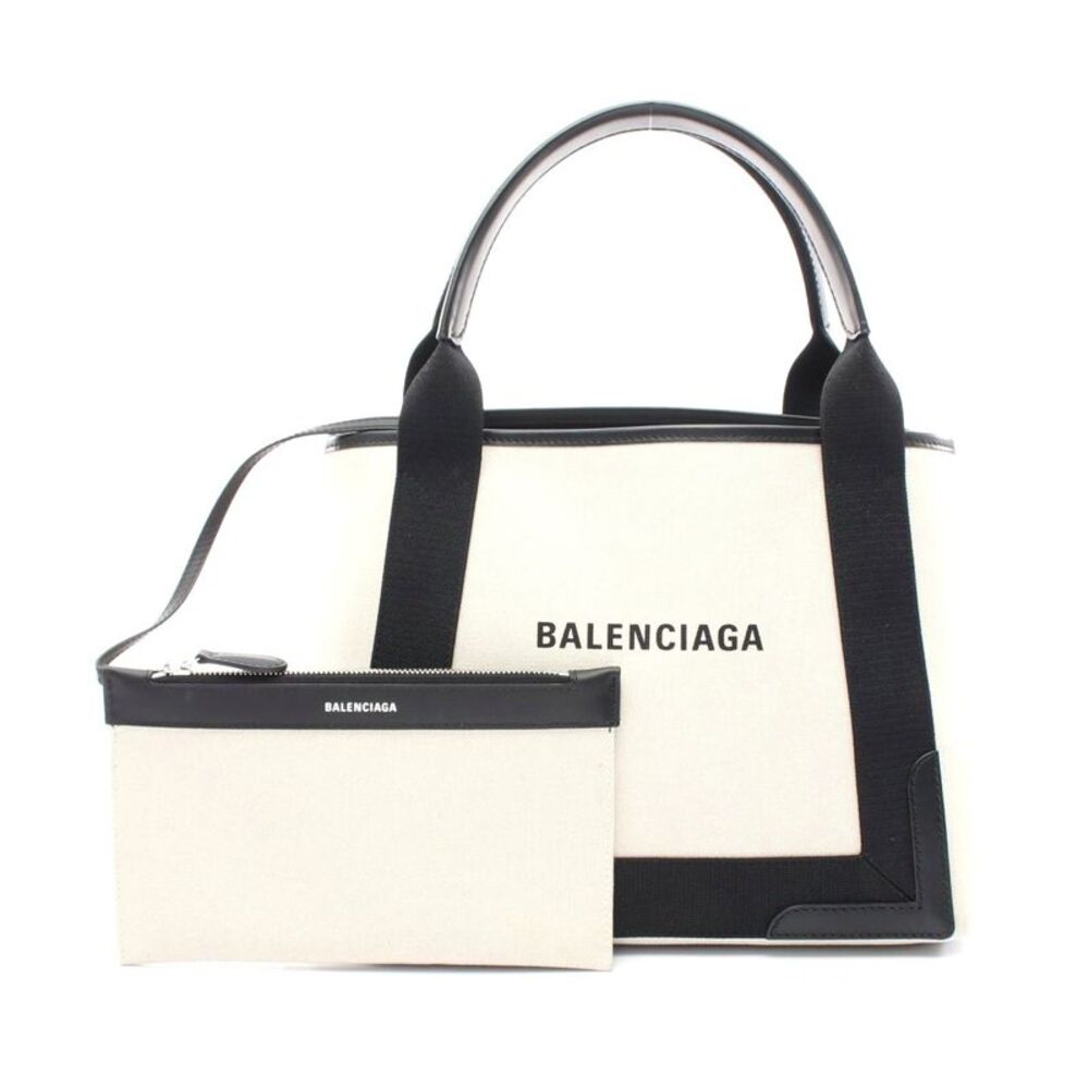 Balenciaga Navy Cabas S Canvas Leather Tote